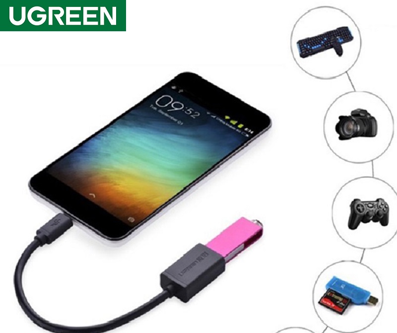 Ugreen 10396 cáp chuyển đổi  Micro USB Male to USB-A Female có mạ Niken 15cm (Đen)